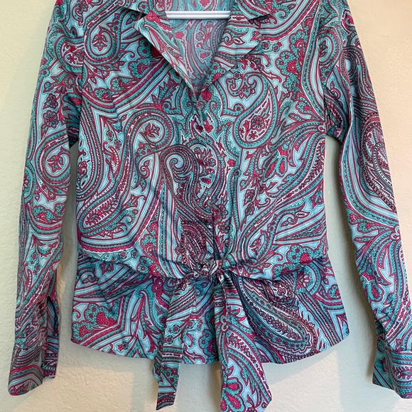 Vintage Long Sleeve Paisley Tie Front Blouse - Picture 2 of 10